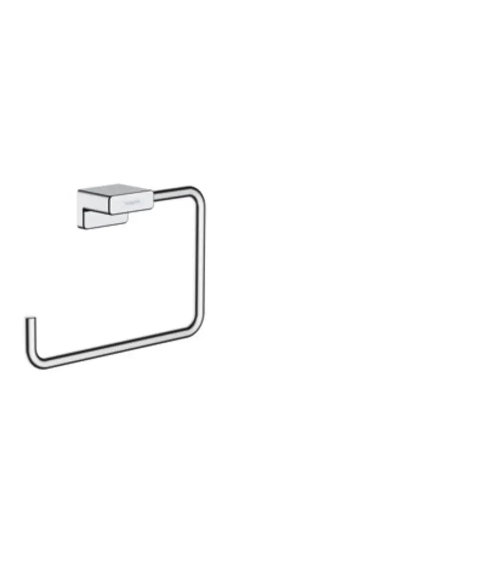 Hansgrohe Handtuchring in Chrom. Rechteckige Wandhalterung mit einem offenen Ring, der für Handtücher geeignet ist. Minimalistisches Design, geeignet für moderne Badezimmer.
